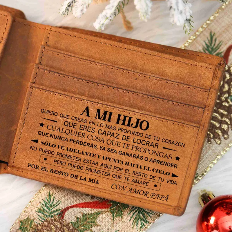 Cowhide Leather Engraved Men's Trifold Card Wallet - Chic, Stylish Wallet with Utility Pocket, Casual Family Gift from Dad/Papa to Son for 2026 Christmas, Birthday (Cyber Monday, Black Friday Deals)