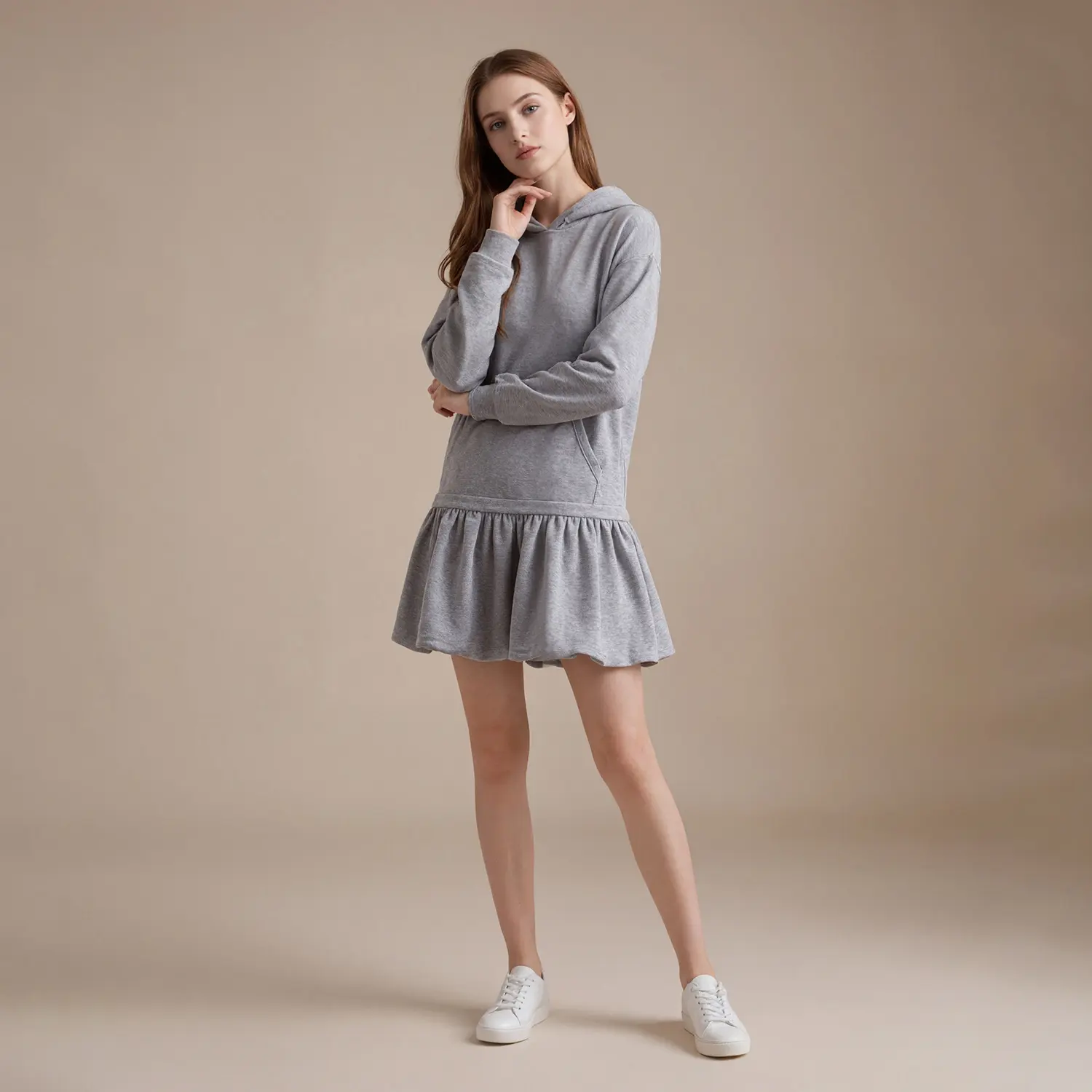 LesLuvra Women's Cotton-Polyester-Spandex Casual Hoodie Sweatshirt Mini Dress - Long Sleeve, Loose Fit, Womenswear