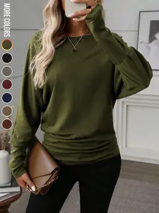 Women's Batwing Sleeve Solid Color T-Shirt, Stretchy Long Sleeve Top, Casual Fashionable Top, Warm Base Layer, Perfect for Everyday Wear & Parties