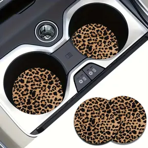 Leopard Print Cup Mat, Absorbent Polyester Material, Durable Design for Car and Home Desktops, Perfect for Everyday Use, Car Accessories