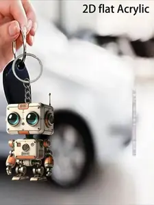 A 2DFLAT flat-printed big-eyed robot keychain, unique decorative accessories - Christmas design creative decorations, perfect gifts, suitable for home, festivals, birthdays, party decorations, fun keychains, durable, lightweight, novelty keychains