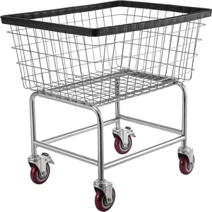 Wire Laundry Cart With Wheels, 2.5 Bushel Wire Laundry Basket, 21 X 27 X 27.5 Inch, Commercial Wire Laundry Cart, Steel Frame With Chrome Finish, 4 Inch Casters, Durable Laundry Cart For Home