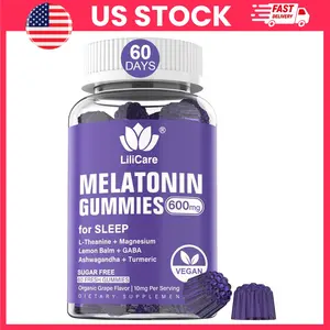 Melatonin Gummies 10mg, Sugar Free Melatonin Gummies for Adults, Extra Strength Sleep Gummies, L-Theanine, Ashwagandha, Magnesium, GABA, Lemon Balm, Chamomile, Turmeric, Vegan Grape Flavor, Healthy Circadian Rhythm Support, 60 Count, 1 Pack