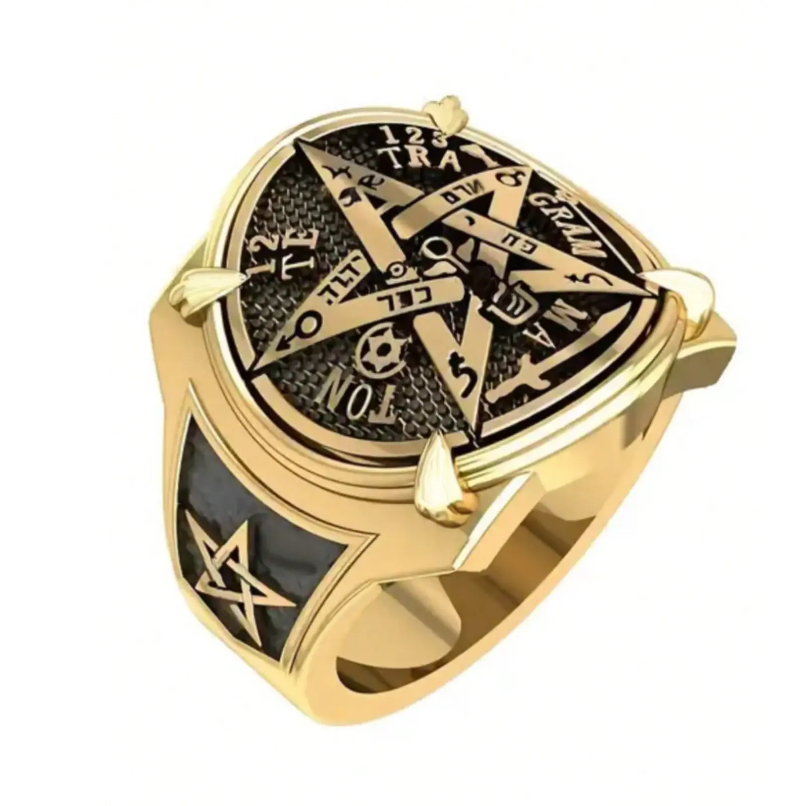 Elegant 18k gold plated ring for men with ancient Egyptian design and exquisite pentagram, suitable for formal events, parties, daily wear, ideal gift for boyfriend, husband, father