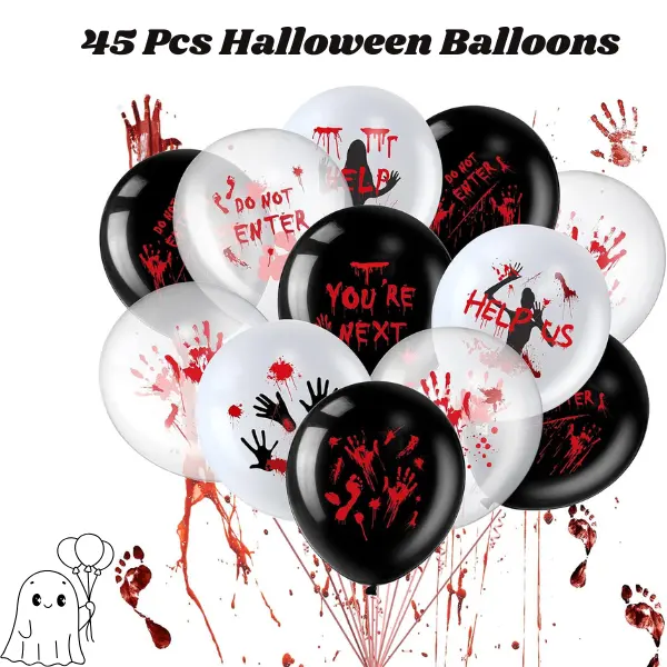 45 Pcs Halloween Balloons 12 Inch, Scary Bloody Eye & Blood Splatter Balloons, Horror Zombie Party Decorations, Haunted House, Vampire & Halloween Supplies