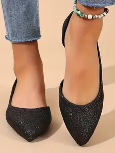 Women's New Silver Color Flat Shoes, Fashion Pointed Toe Casual Flats, Comfortable Non-Slip Wear Resistant, Walking Shoes