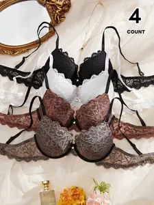 Women's Vintage Floral Lace Bra Set, Medium, Comfortable Breathable Sexy Elegant Underwear, Daily Wear, Perfect Gift for Her