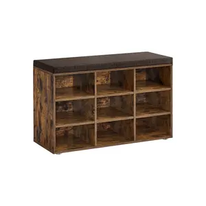 VASAGLE Shoe Bench with Cushion, Storage Bench with Padded Seat, Entryway Bench with 9 Compartments, for Bedroom