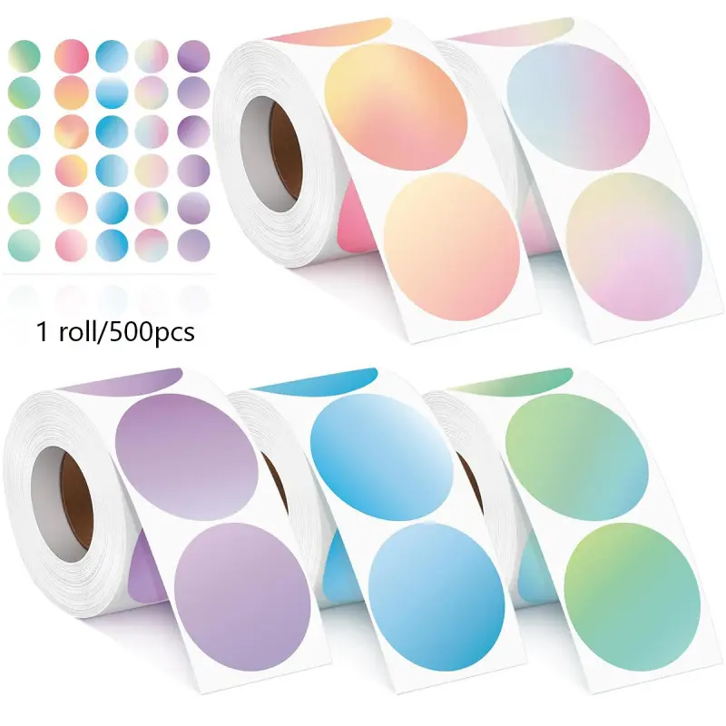 Self-adhesive colorful gradient stickers, Decorative Stickers, high aesthetic creative labels, round planner stickers, gift bag sealing labels, Gift Stickers Labels For Presents, Pre Cut Stickers, Decoration Sticker