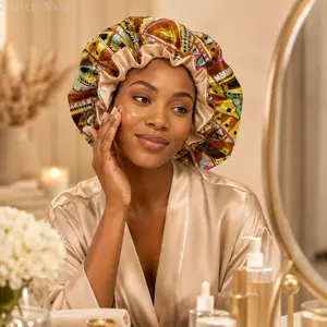 Women’s Double Layer Floral Print Sleep Bonnet, Lightweight Hair Sleeping Cap for Home and Night Wear