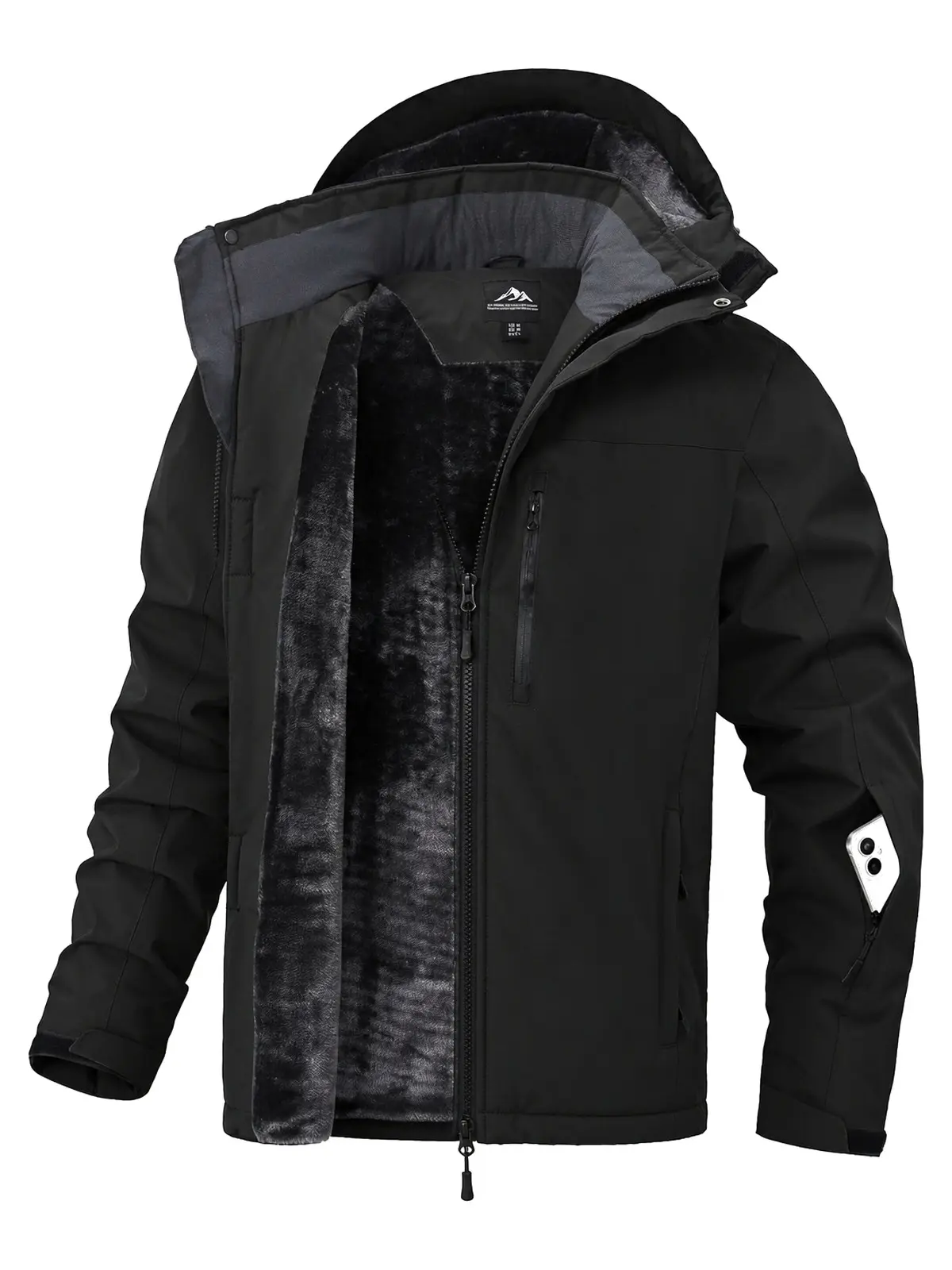 Zoofly Men's Zip-Up Insulated 3-Layer Fleece Ski Jacket with Hood - Waterproof Polyester Shell, Adjustable Fit, Outdoor Pockets, Warm Cotton Fill, Windproof Quick-Dry Outer, Layered Solid Insulated Hiking Jacket for Winter Skiing, Hiking,sohochic