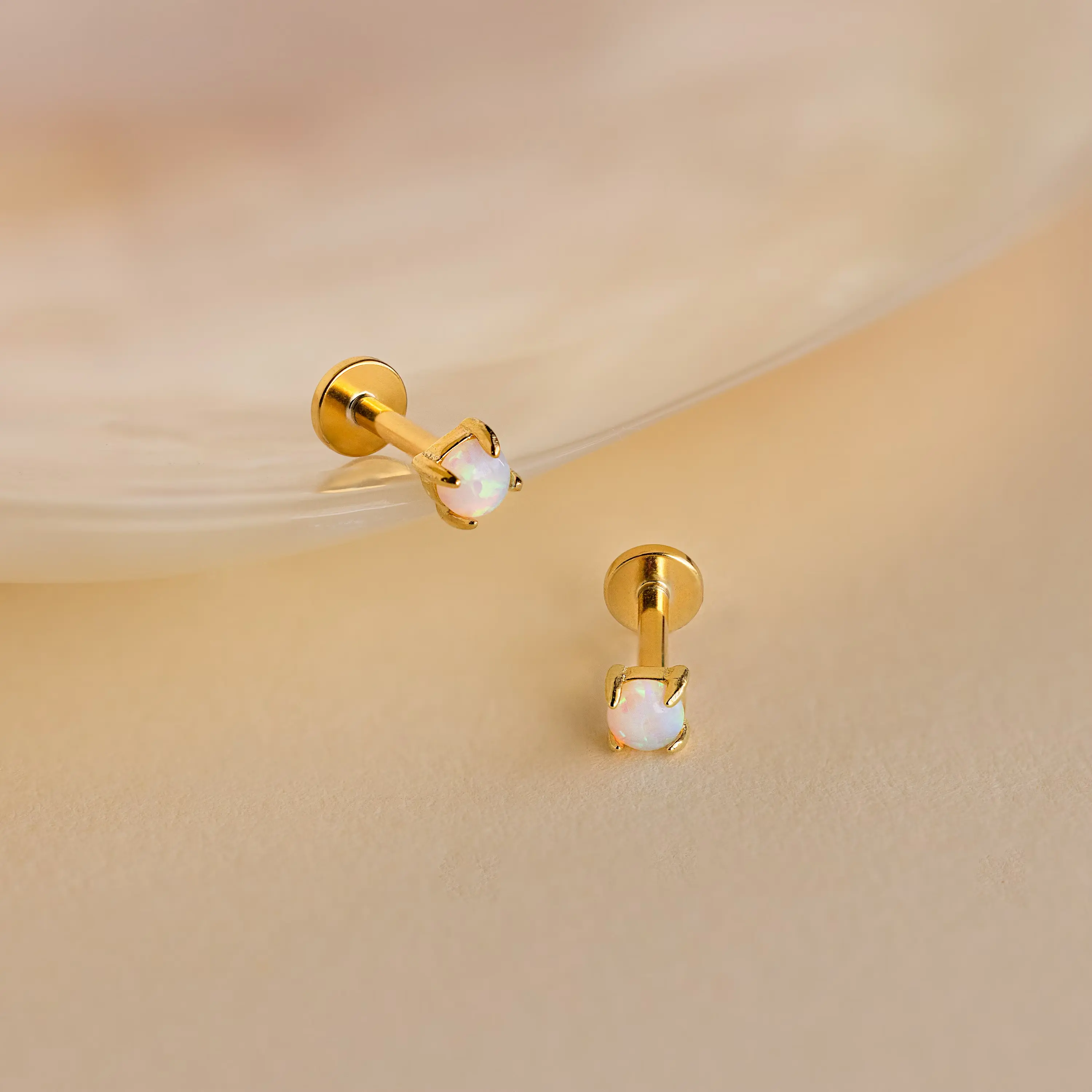 Opal Flat Back Studs by Caitlyn Minimalist - Dainty Gemstone Cartilage Earrings - Minimalist Opal Jewelry - Perfect Birthday Gift for Her