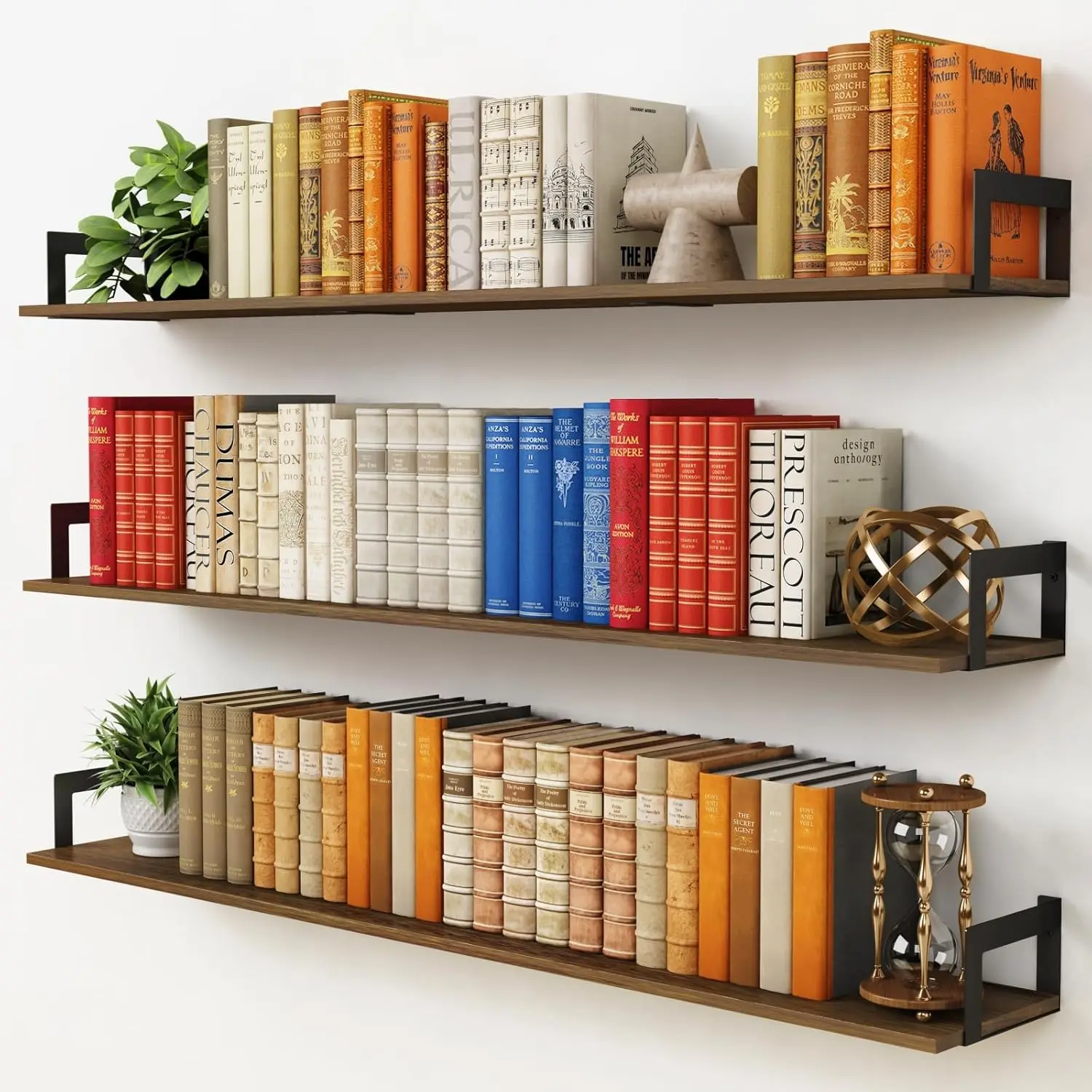 Large Floating Shelves for Wall 48 Inches Long Set of 3, Rustic  Wall Bookshelf for Living Room Bedroom Books, Heavy Duty Hanging Storage Shelf for Laundry Room Closet (Dark Brown)