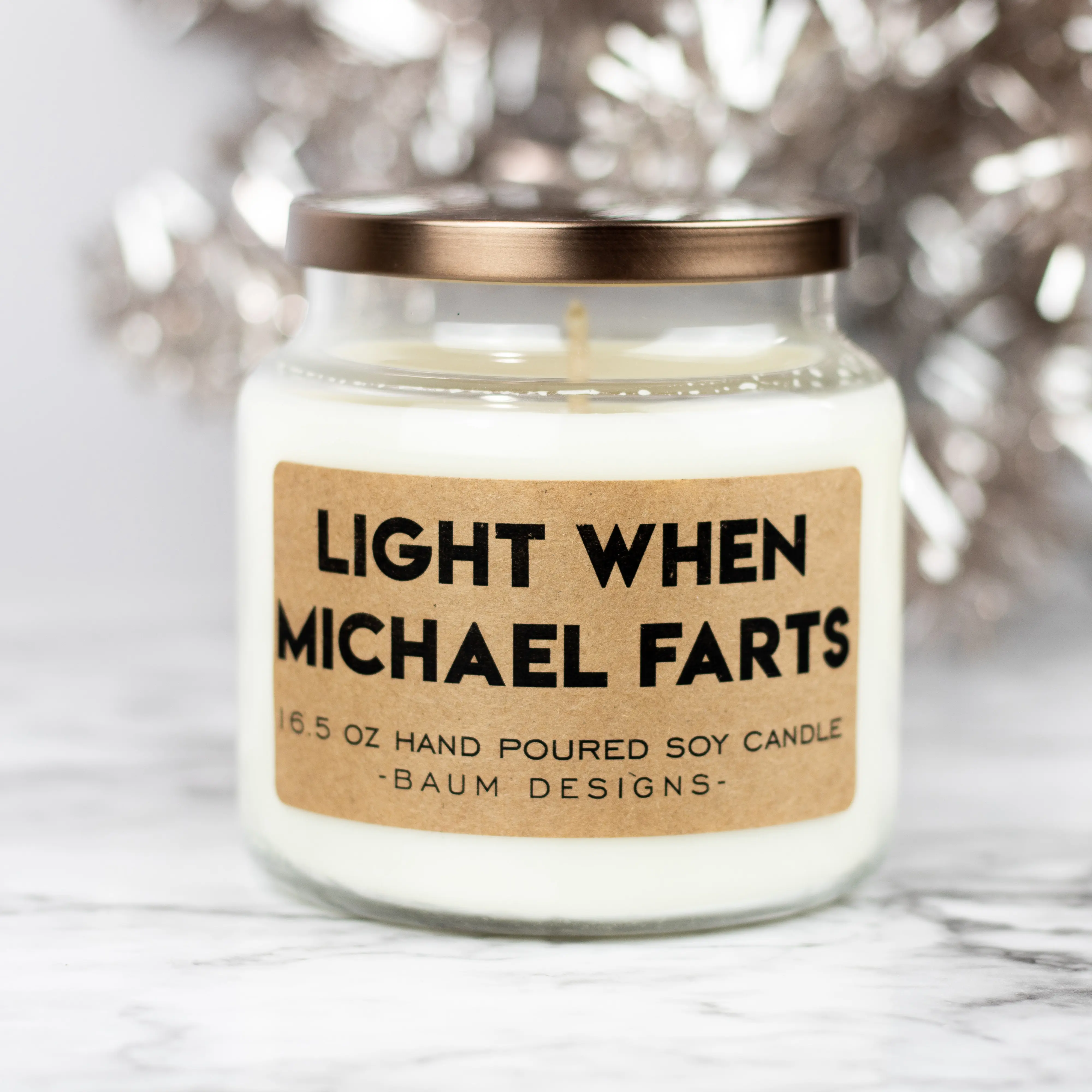 Personalized Light When Name Farts Soy Candle - 16.5oz | Baum Designs | Unique Funny Christmas Gift