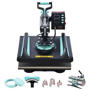 【Father's Day】VEVOR Heat Press Machine,  , 12 x 15 inch, 8 in 1 Heat Transfer Machine with 30 oz Tumbler Press, 360° Swing Away Digital T-Shirt Pressing, Teflon Coating, for T-Shirts/Mugs/Hats/Plates, Black+Green