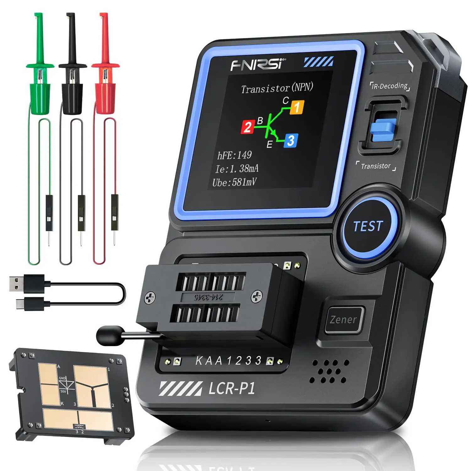 FNIRSI LCR-P1 Transistor Tester Diode Triode Capacitance Resistance Meter LCR ESR Meter NPN PNP MOSFET IR Multifunction Tester Circuit Detector Tool