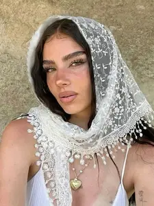 Women's Floral Lace Scarf & Headscarf Set, Lightweight & Breathable Design, Perfect for Weddings, Parties, Evening, Beachwear