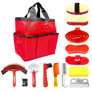 14PCS Horse Grooming Kit, Professional Brush Supplies Set for Bathing & Care, Mane Tail Curry Comb, Sweat Scraper Hoof Pick, Waterproof Storage Tote Bag for Shining, Detangling, Gifts for Riding Lover