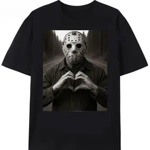 Funny Jason Horror Character Selfie Halloween Meme Tee, Jason Heart Hands Shirt, Retro Horror Character Tee Menswear Top