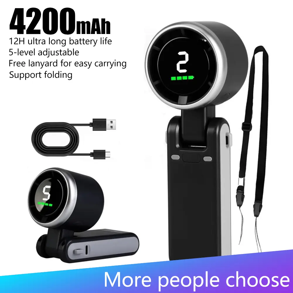 Ultra Cool Turbo Portable Handheld Fan, 3 IN 1 Light Small Personal Fan for Hand Neck Desk, 5 Adjustable Wind Speeds, 5000mAh Rechargeable Battery Support 12 Hours Use, Holiday Travel Essential Cooling Gift