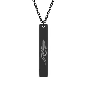 Engraved Forest Bar Necklace — Vertical Pendant with Pine & Mountain Design