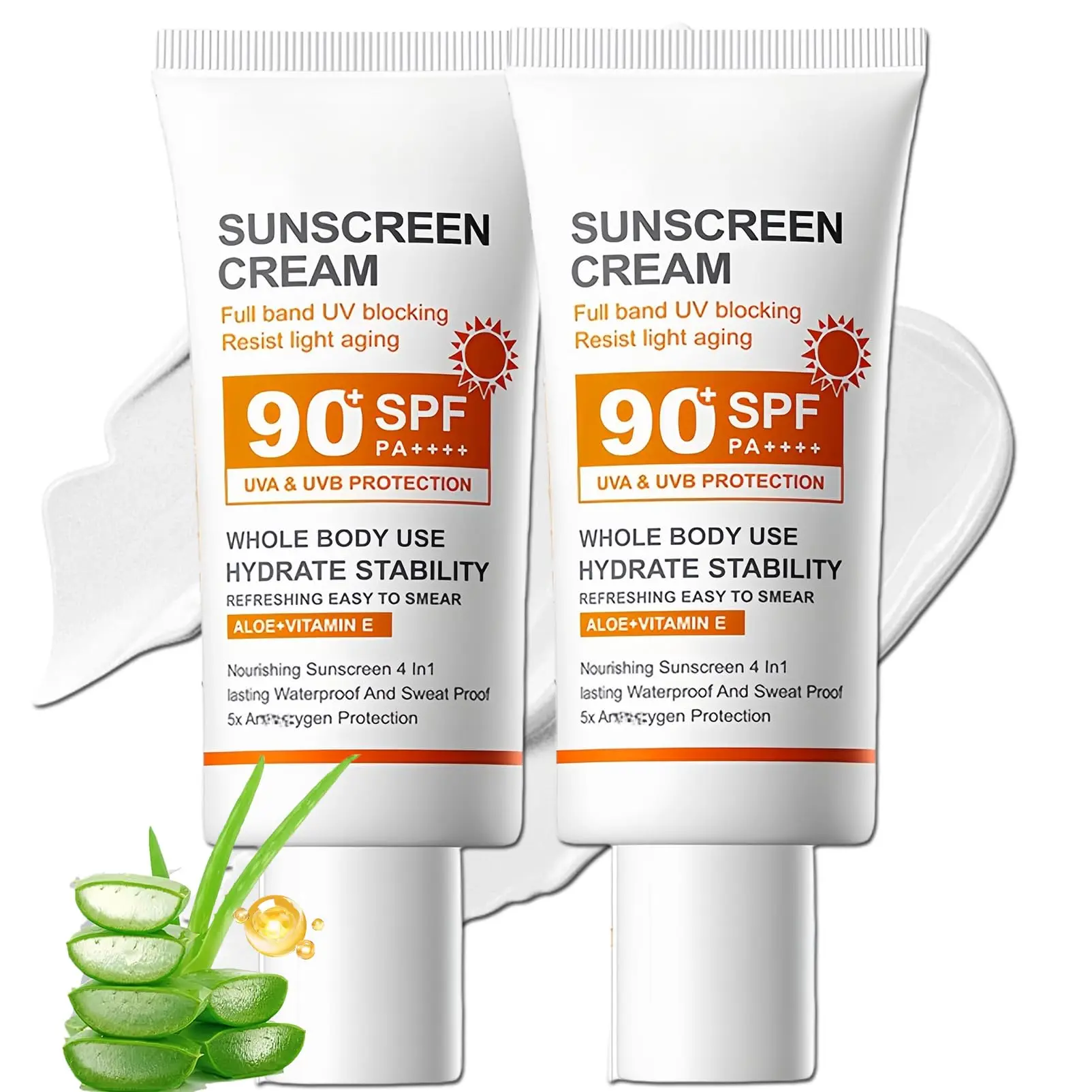Limited Buy 1 Get 1 High Protection SPF90+ Sunscreen Lotion for Face & Body, Oil-Free Sweatproof Sun Cream Infused with Aloe Vera & Vitamin E, Soothing Antioxidant Adults’ Skincare for Damage Repair, Summer Gift for Girlfriend