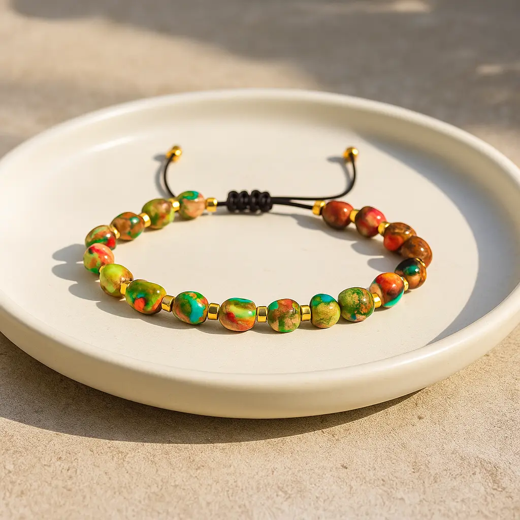 Women's Rainbow Sea Sediment Jasper Bracelet, 6-8mm Natural Crystal Jewelry with Floral Pattern, Ocean Waves Design for Daily Wear Gift, Natural Crystal Bracelet, Stacking