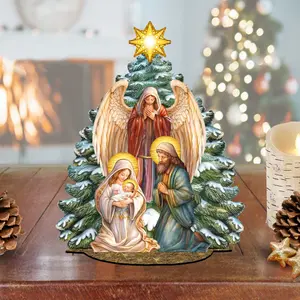 Designocracy 852767-10 8.5 in. Handmade Wood Nativity Scene Set with Angel, Magical Christmas Ornaments, Indoor Room Accessories, Holiday Decorative Village Accent