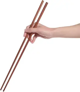 2 Pairs Extra-Long Wooden Cooking Chopsticks – 16.5" Noodle & Frying Sticks (Brown)