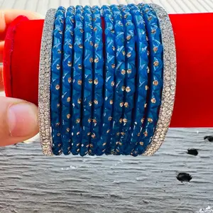 Size 2/2,2/6,2/8,2/10 Kaanch bangles/chura in blue for any outfit 12 piece