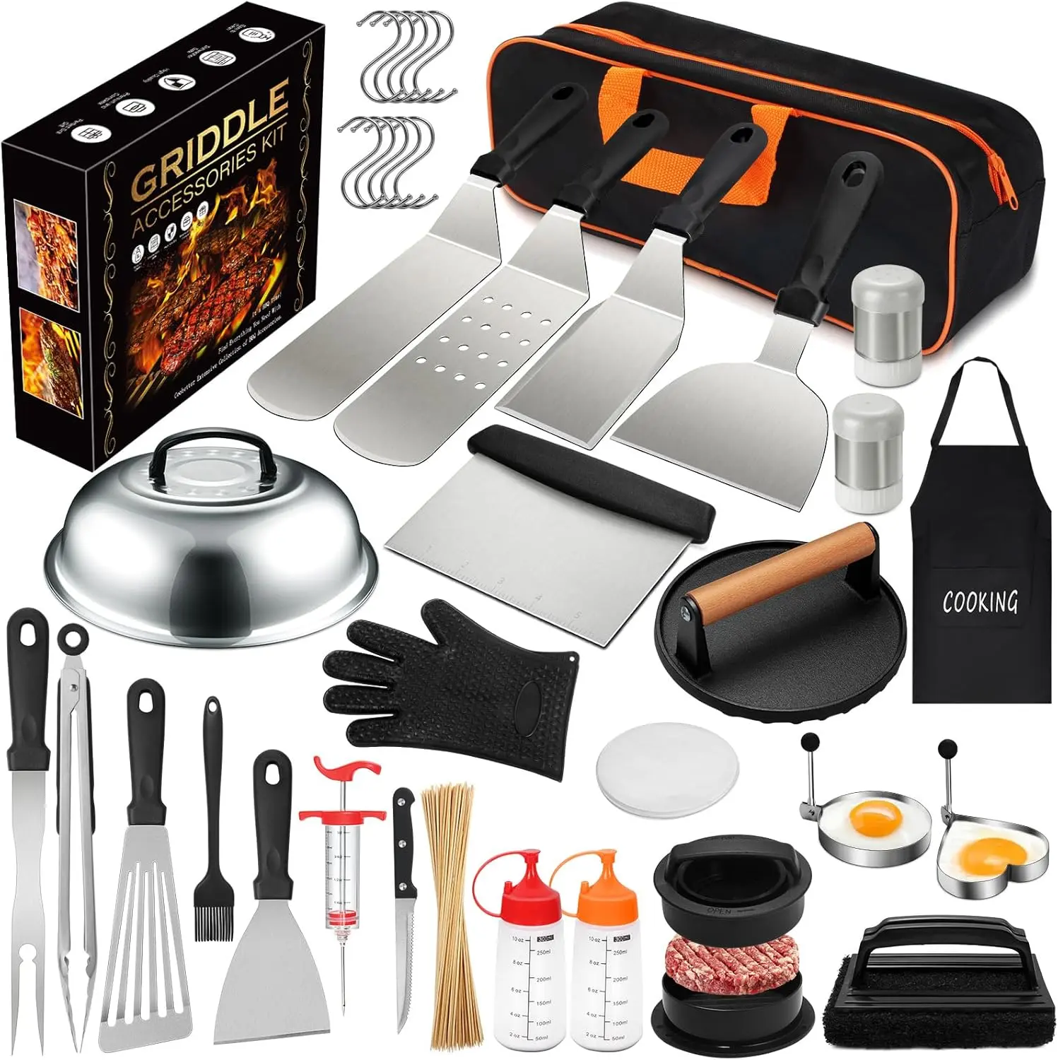 237 count Griddle Accessories Kit for Blackstone,  Flat Top Grilling Accessories, Grill Spatula Set with Enlarged Spatulas, Basting Cover, Burger Press Patty Maker, Scraper for Outdoor Barbecue