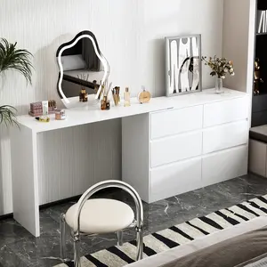 FUFU&GAGA 2 in 1 Vanity Desk, 51" Vanity Table with L-Shaped Desk & Double Dresser, Versatile Makeup Vanity Dressing Table Computer Desk with 6 Drawers for Bedroom Furniture Storage
