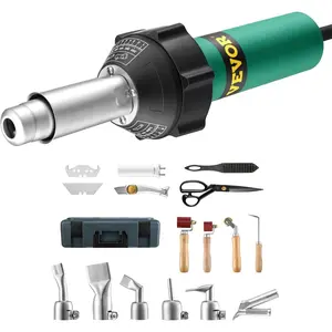 VEVOR Hot Air Plastic Welder, 1600W Hot Air Torch Pistol, 122-1112 ℉   PVC TPO Vinyl Heat Gun Welding Torch, Plastic Roofing Welding Kit with 17 Accessories- Toolbox, Nozzle, Roller, Blades for PP/PE/PVC