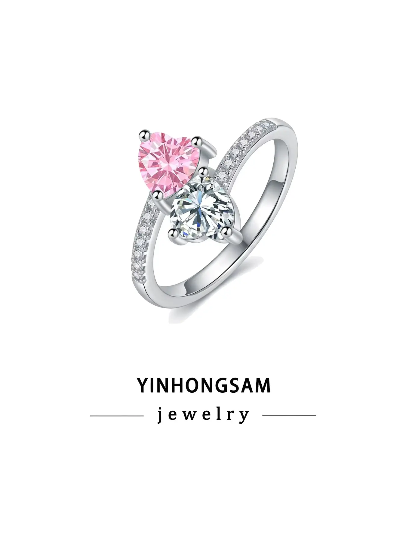 Women's Ring, Dual Heart Birthstone Ring, Perfect for Wife, Personalized Ring for Mother Daughter Sister, Couple Engagement Ring with Gift Box, Fashion Heart Rings