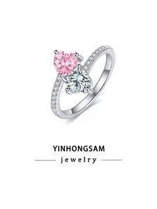 Women's Ring, Dual Heart Birthstone Ring, Perfect for Wife, Personalized Ring for Mother Daughter Sister, Couple Engagement Ring with Gift Box