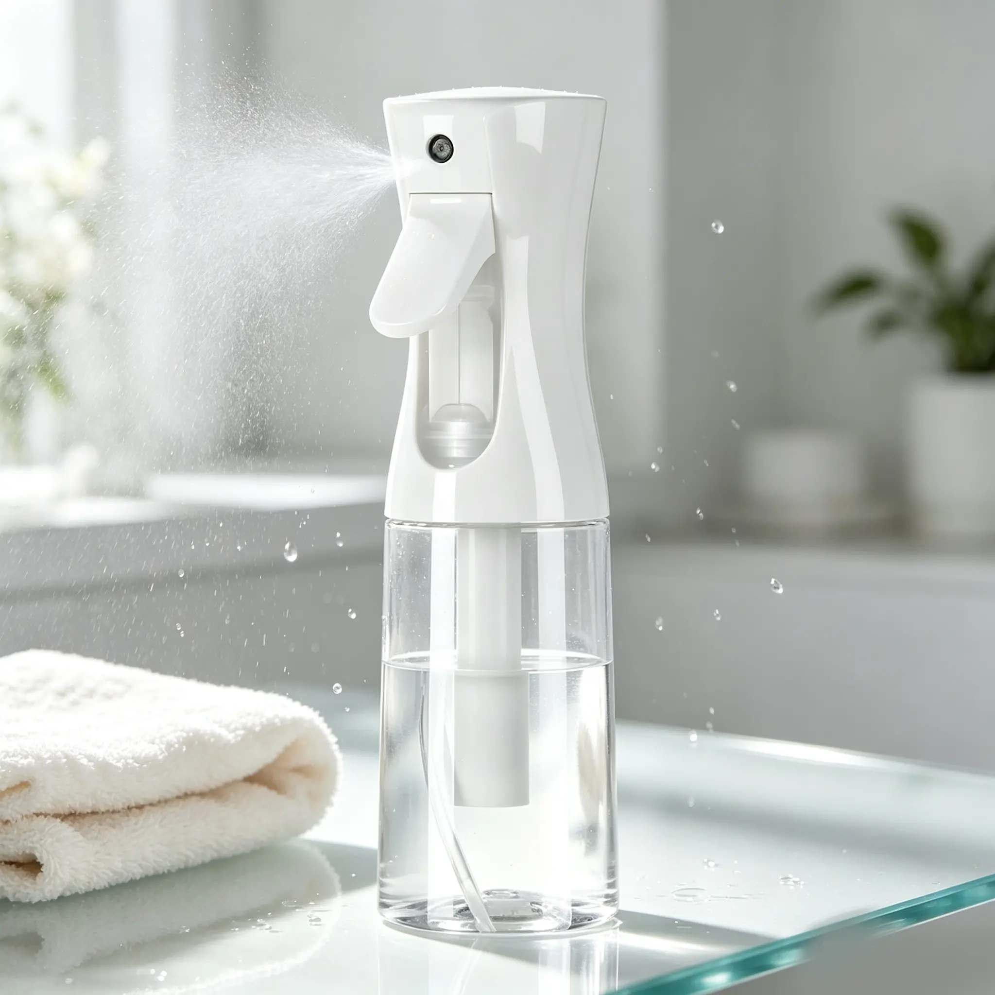 Ultra Fine Mist Continuous Spray Plastic Bottles with Lid - Home Supplies Organizer, Industrial Oval Storage Bottle for Hair, Plant Use, Refillable Home Organizer Storage Jar, Hair/Plant/Clean