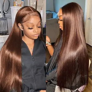Ginger Brown Straight Human Hair Wig Pre Plucked 13x6 Hd Lace Frontal Wigs For Women 180% Colored Chocolate Brown Body Wave Wig