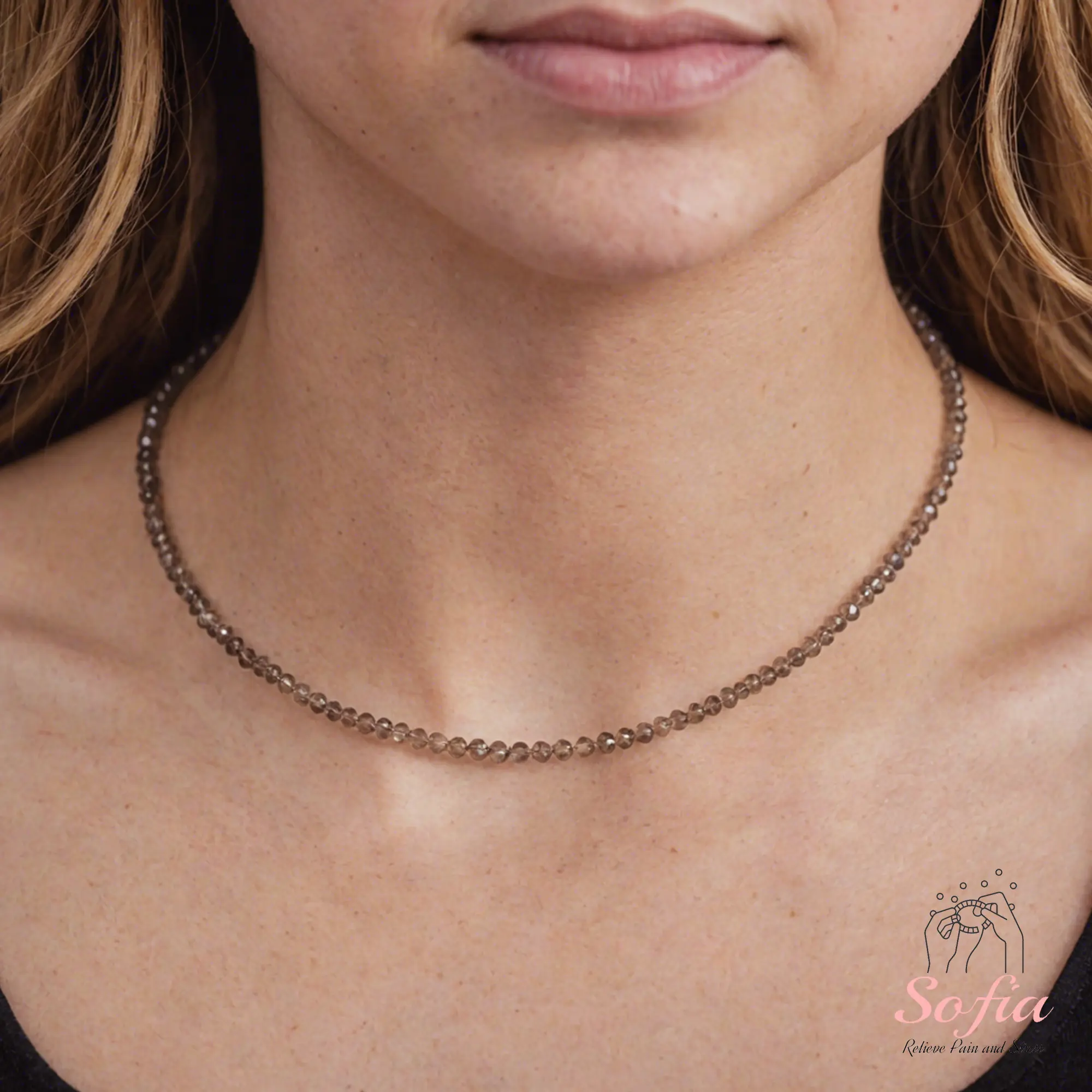 Women's Elegant Natural Crystal Necklaces & Pendants, Handmade Smoky Quartz Natural Stone Beaded Choker, Tiny Faceted Waterproof Beaded Chain, Adjustable Fit Easy to Wear Minimalist Jewelry Gift, Silver Natural Crystal Necklaces & Pendants