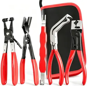 5Pcs Automotive Electrical Disconnect Pliers Kit, Connector Removal Tool, Straight Hose Clamp Plier, Single Ear Clamp Plier, 60° Angled Pliers, 2 in 1 Clip Pliers with Case