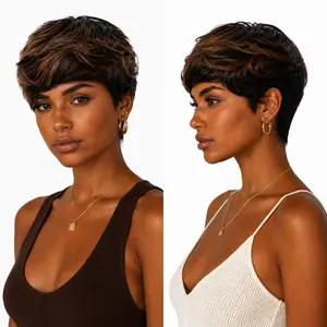 Short Pixie Cut Wig for Black Women | Human Hair Pixie Wig with Bangs | Natural Layered Style | Soft Glueless Wear for Daily & Fashion Look