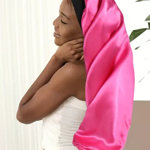 Solid Color Sleep Bonnet, Soft Comfortable Long Satin Bonnet with Wide Band, Hot Pink Hair Bonnet for Women, Sleeping Bonnet for Daily Use, Hair Wraps, Sleeping Cap, Bonnets for Sleeping