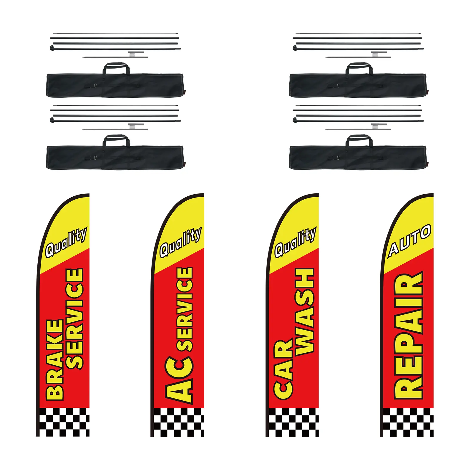 【Summerfinds】VEVOR Auto Repair Advertising Feather Flag with Pole Kit Advertising Flags for Business OutsideIncludes 4 Banner Flags4 Poles4 Ground StakesSwooper Flags for Businesses 16.3 FT Aluminum Wall