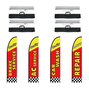 VEVOR Auto Repair Advertising Feather Flag with Pole Kit,  Advertising Flags for Business Outside, Includes 4 Banner Flags, 4 Poles, 4 Ground Stakes, Swooper Flags for Businesses 16.3 FT Aluminum Wall