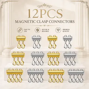 12 Pack Necklace Layering Clasps – Magnetic Slide Lock Connector for Multi Strands, Slide Tube Clasp, No Tangles, Easy to Use – Perfect for DIY Jewelry & Stacked Necklaces