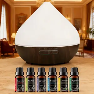 Complete Aromatherapy Set: 500ml Essential Oil Diffuser with Remote, Ultrasonic Humidifier, Color LED Lights & 6 Premium Oils