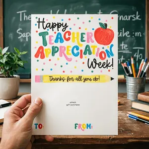 Teacher Appreciation Week Gift Card Holder Set, Thank You Teacher Cards, Practical Teacher Gratitude Gifts, Adhesive Gift Cards, Positive Message Card