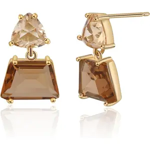 Brown Crystal Dangle Earrings for Women, Fashionable Amber Drop Earrings, Hypoallergenic Geometric Triangle Earrings