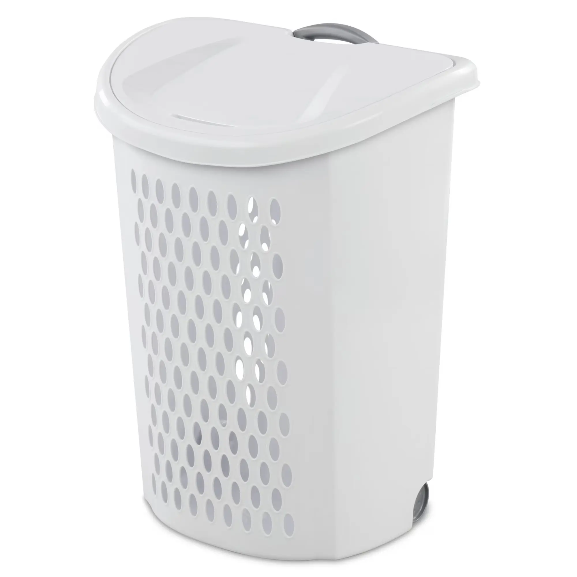 2 Bushel Wheeled Laundry Hamper with Retractable Handle, Flip-Top Lid, Airflow Design, Comfort Grip Handles, Durable Plastic, White