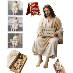 Jesus Desktop Figurine, Ideal for Computer Monitor and Dashboard Decor, Religious Jesus Figure Home Decoration, 'i Am Always with You' Quote, Religious Ornaments