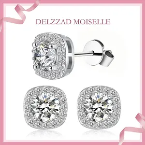 Delzzad Synthetic Moissanite Halo Square Stud Earrings Birthday Anniversary Mother's Day Gifts for Men Women